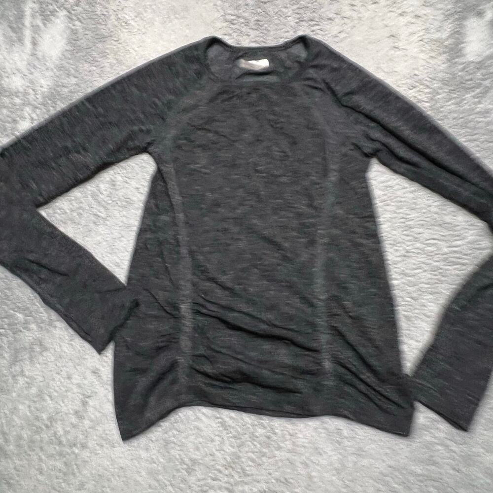 Athleta Shirt Womens Medium Fastest Track Ruched Long Sleeve Top Gray 724821